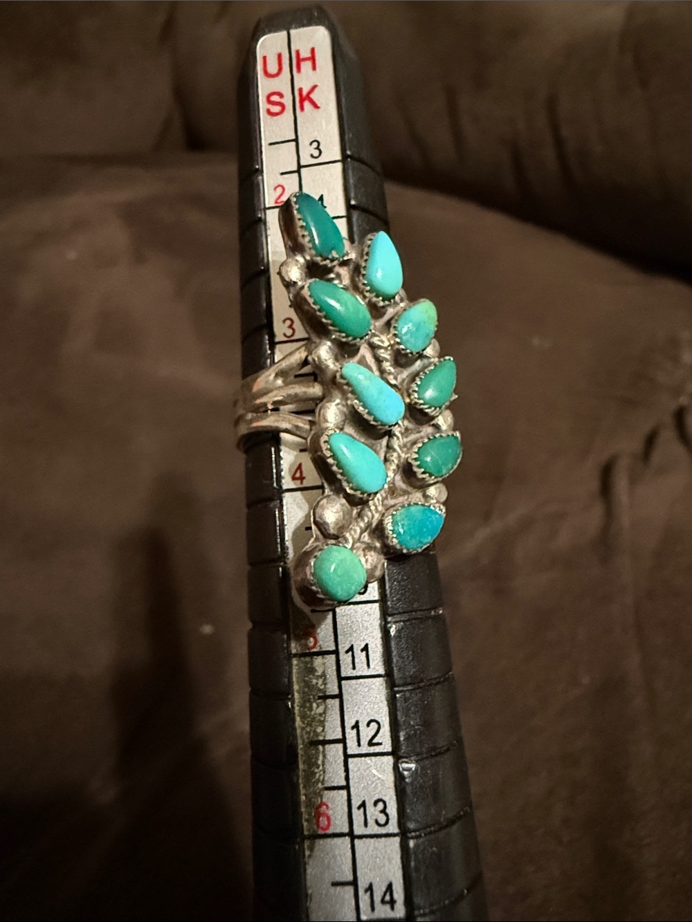 Native vintage Zuni Sterling Silver Turquoise Cluster Ring Size 3.5
